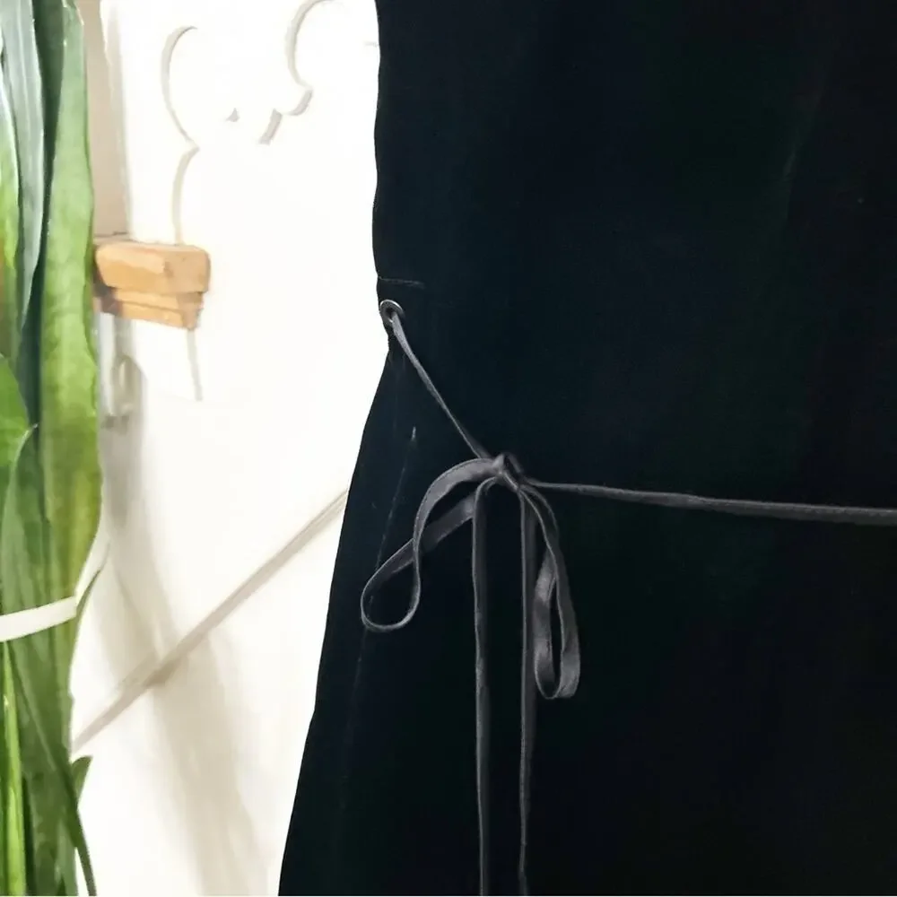 Rag & Bone Jamie Black Velvet V-Neckline Straight-Leg Tie Waist Jumpsuit Size 4